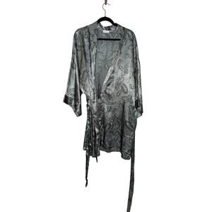 Kathryn satin grey green sage paisley print plus size 3X dressing robe belted